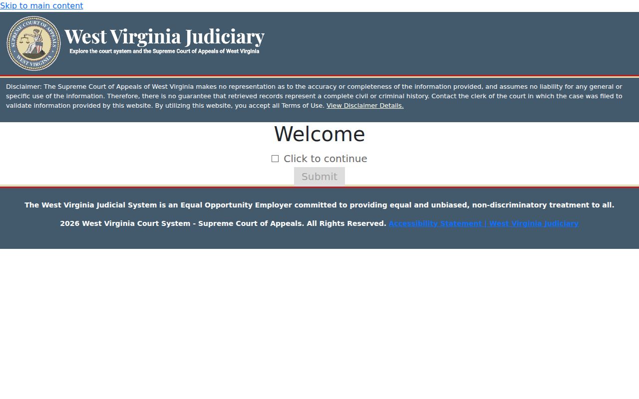 West Virginia Magistrate Case Search entry screen used for Charles Town cases